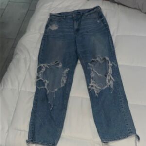 American Eagle Super-Distressed Blue Jeans. 10/R. High Rise Baggy Straight.